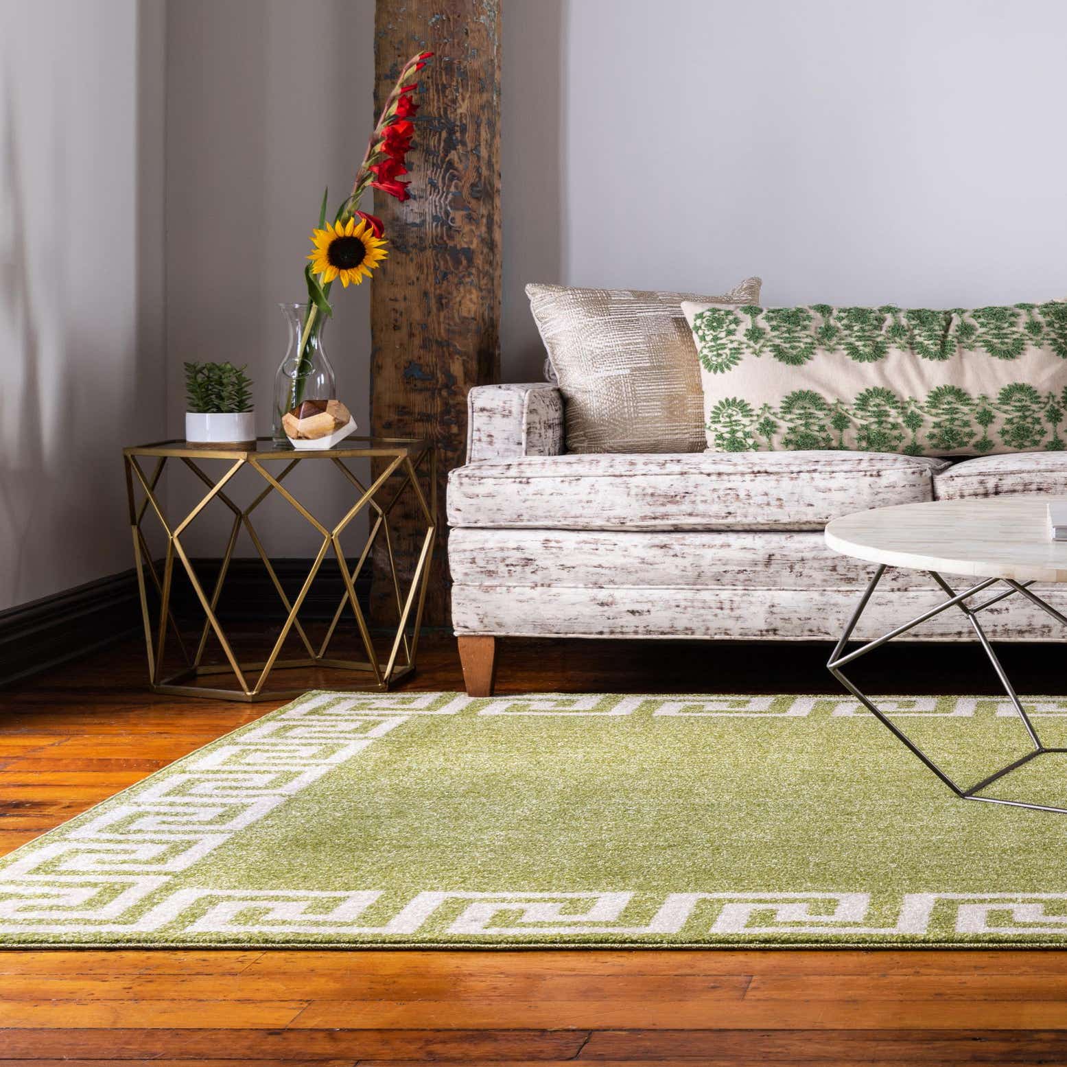 Light Green 2' x 3' Greek Key Rug eSaleRugs