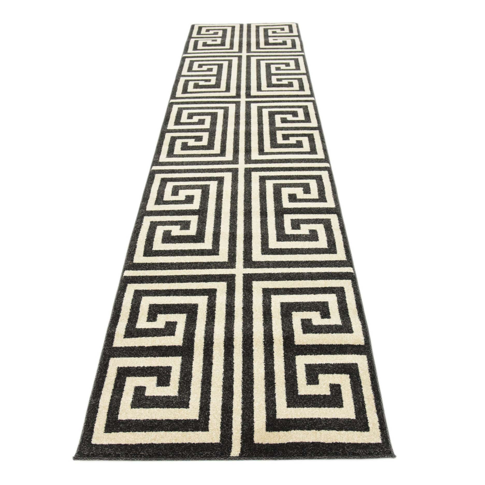 Black 80cm x 305cm Greek Key Runner Rug AU Rugs