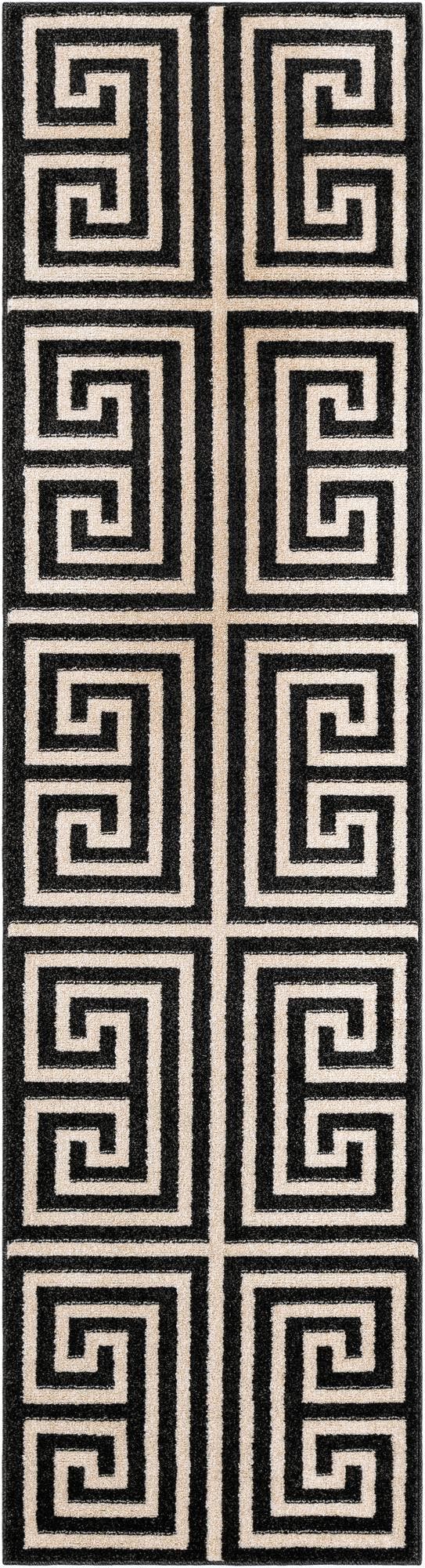 Black 80cm x 305cm Greek Key Runner Rug AU Rugs