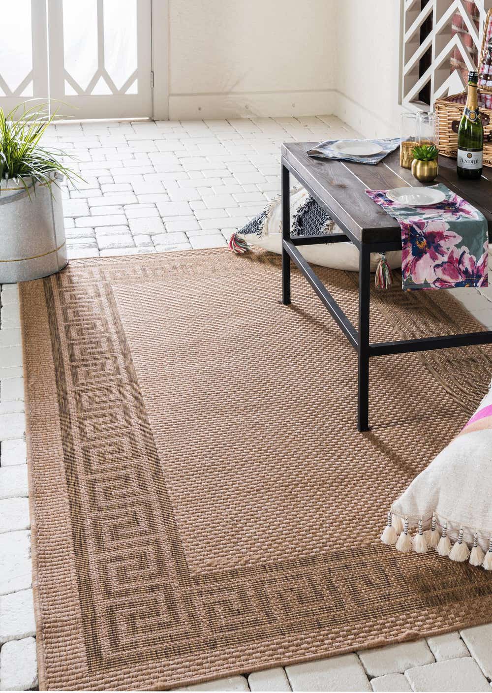 Light Brown 9' x 12' Outdoor Border Rug eSaleRugs