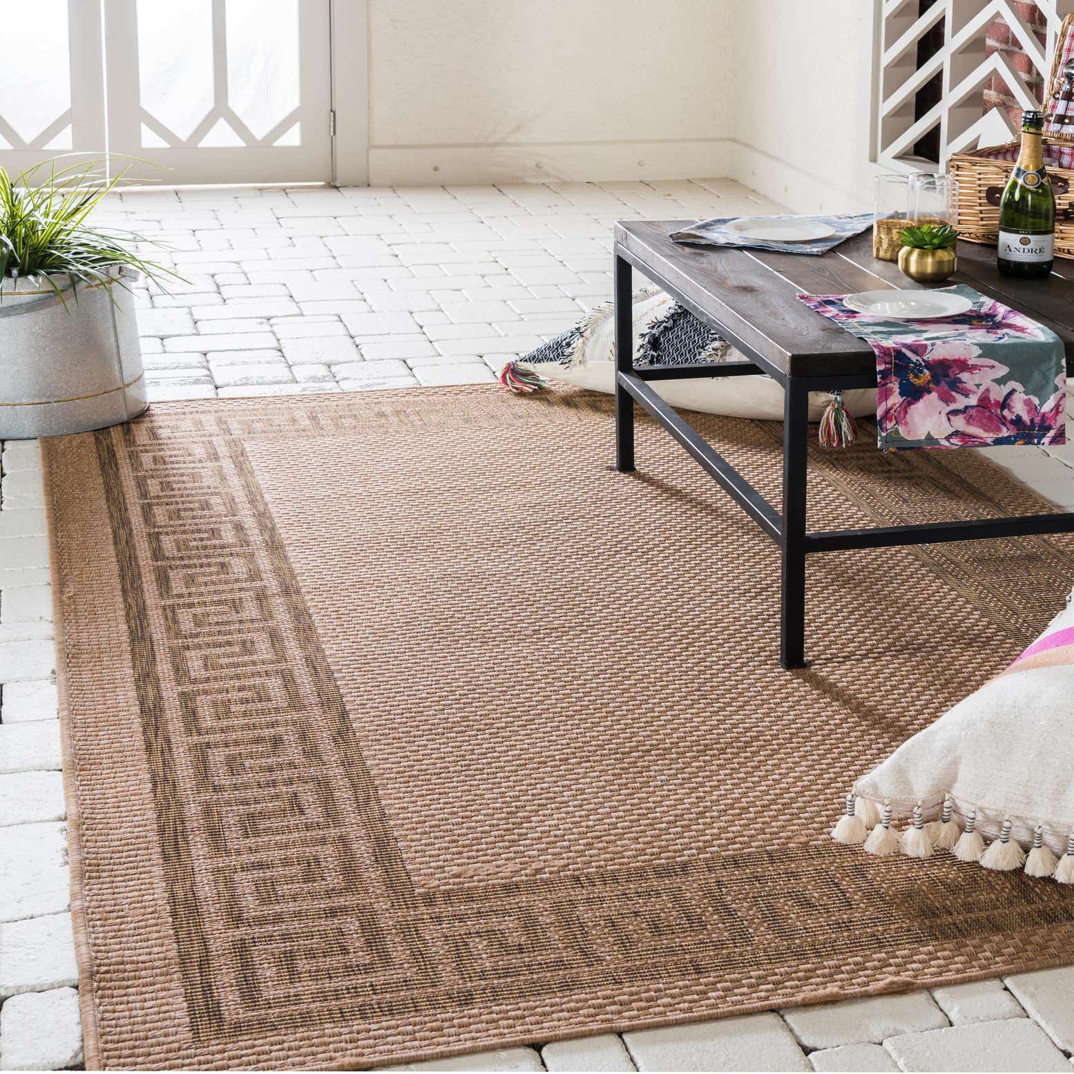 Light Brown 9' x 12' Outdoor Border Rug eSaleRugs
