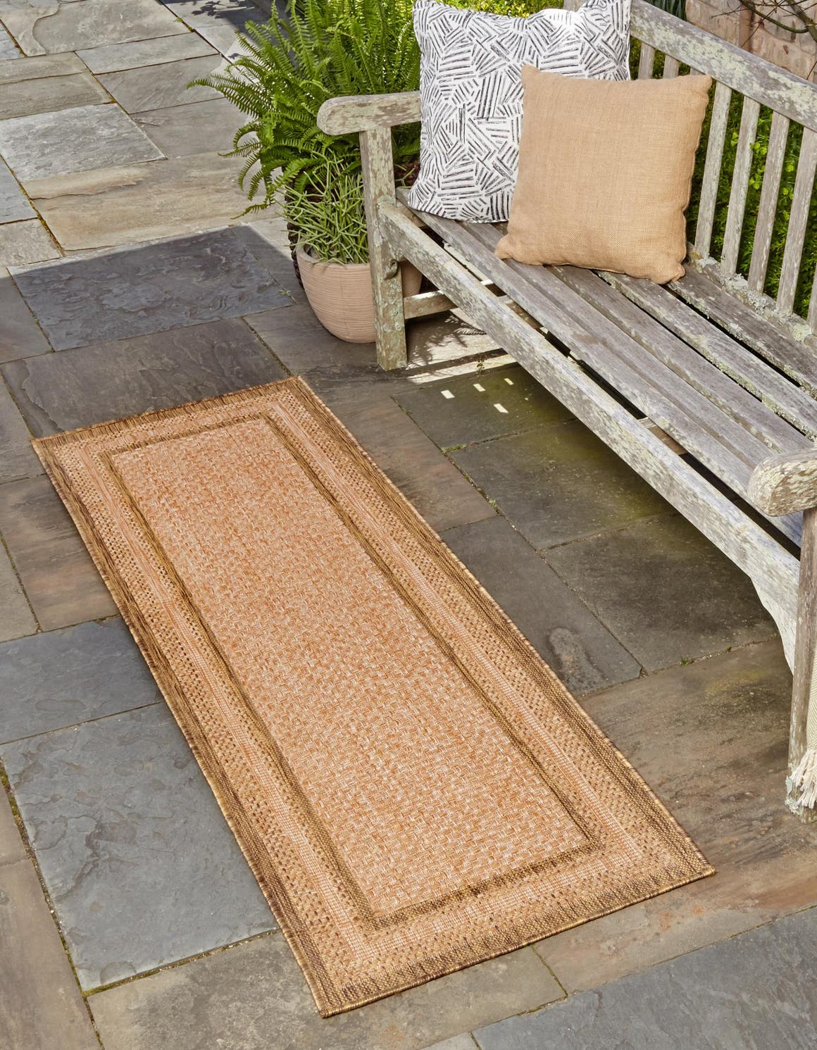 Light Brown 2' 2 x 6' Outdoor Border Runner Rug
