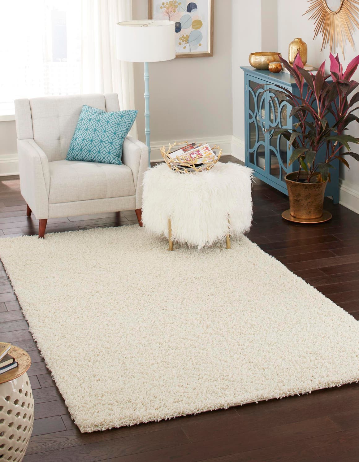 Pure Ivory 9' x 12' Solid Shag Rug eSaleRugs