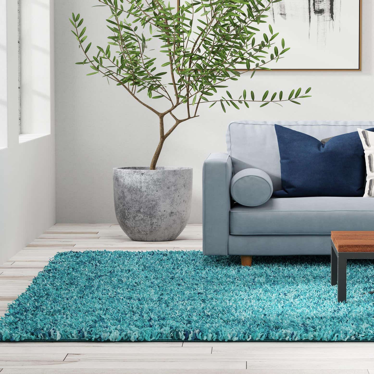 Deep Aqua Blue 10' x 13' Solid Shag Rug eSaleRugs