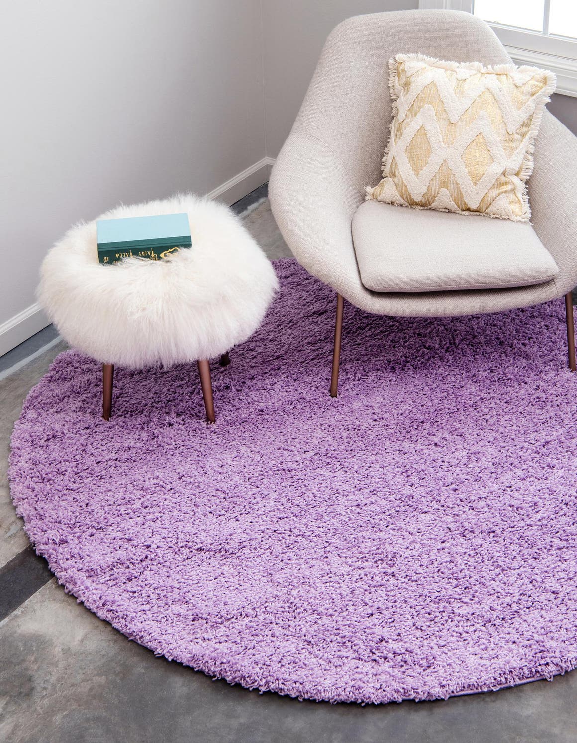 Lilac 3' 3 x 3' 3 Solid Shag Round Rug