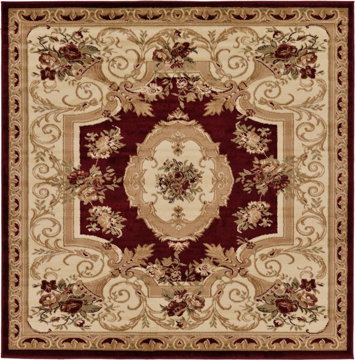 Red 183cm x 183cm Classic Aubusson Square Rug AU Rugs