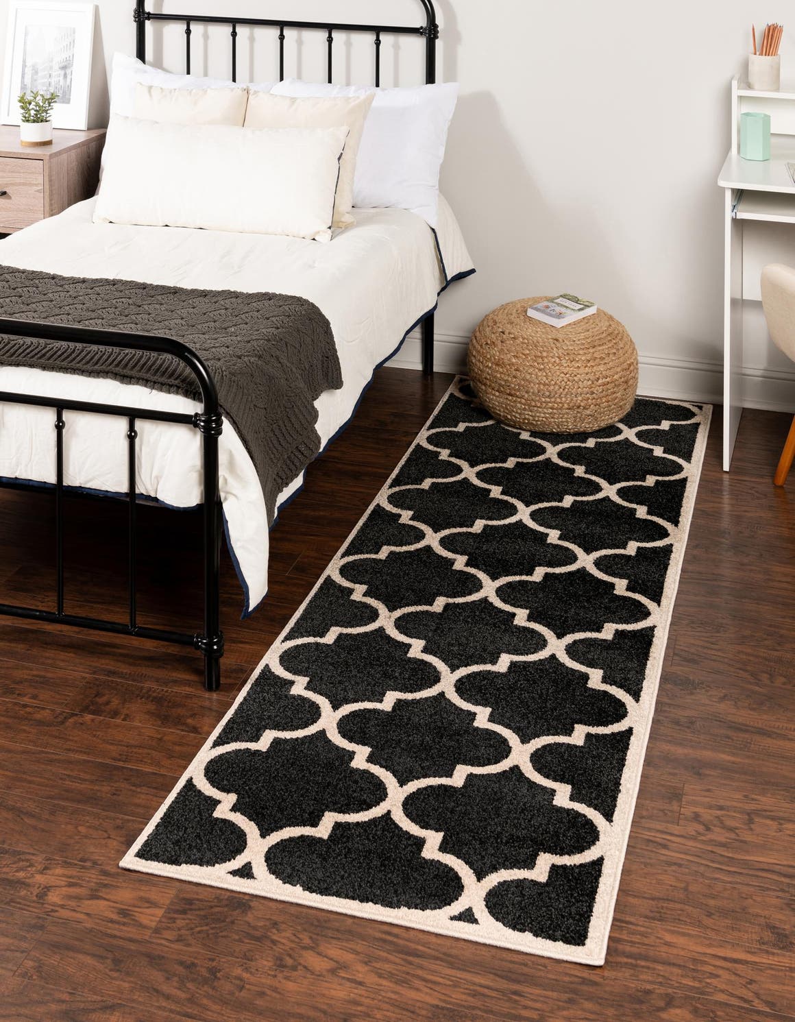 Black and White 80cm x 305cm Trellis Runner Rug iRugs NZ