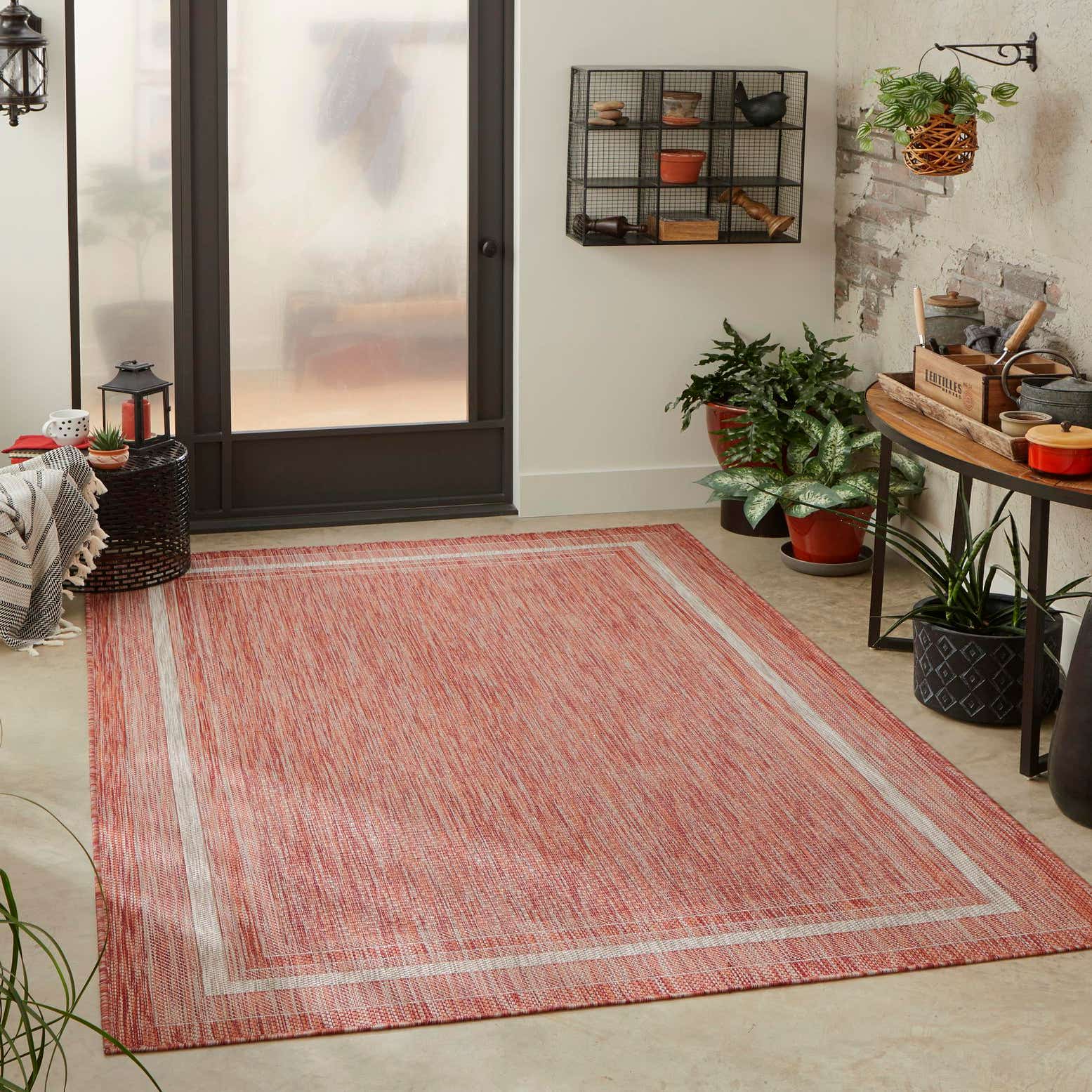 Rust Red 4' x 6' Outdoor Border Rug