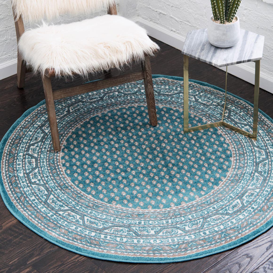 Turquoise 110cm x 110cm Tribeca Round Rug AU Rugs