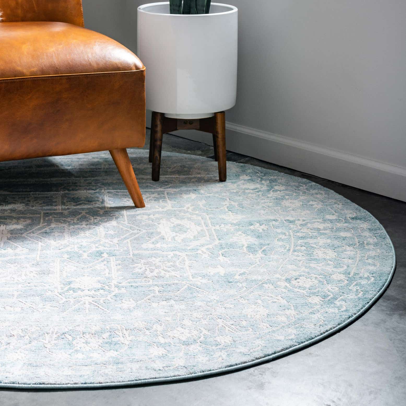 Light Blue 6' x 6' New Vintage Round Rug eSaleRugs