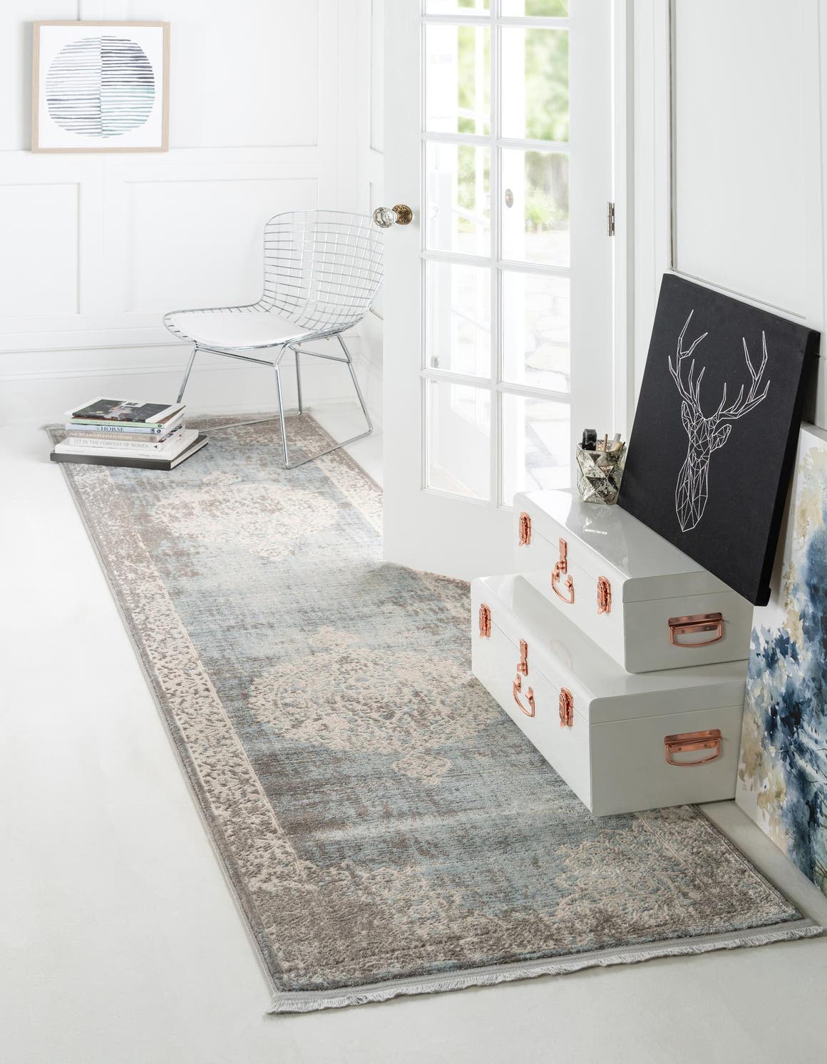 Light Blue 2' 7 x 10' New Vintage Runner Rug eSaleRugs