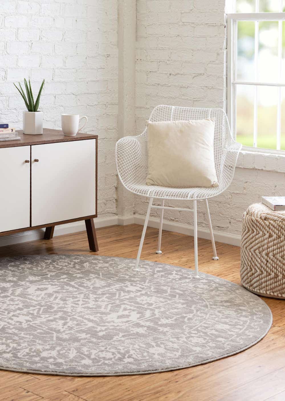 Light Gray 8' x 8' New Vintage Round Rug eSaleRugs