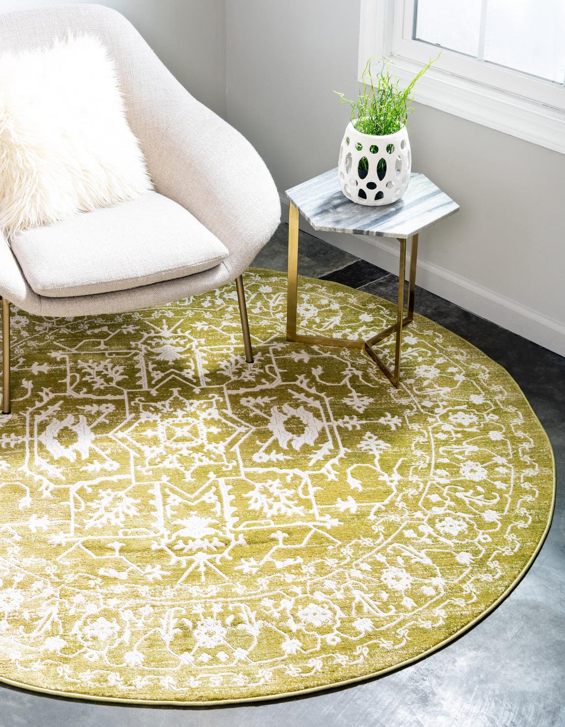 Light Green 6' x 6' Modern Classical Round Rug