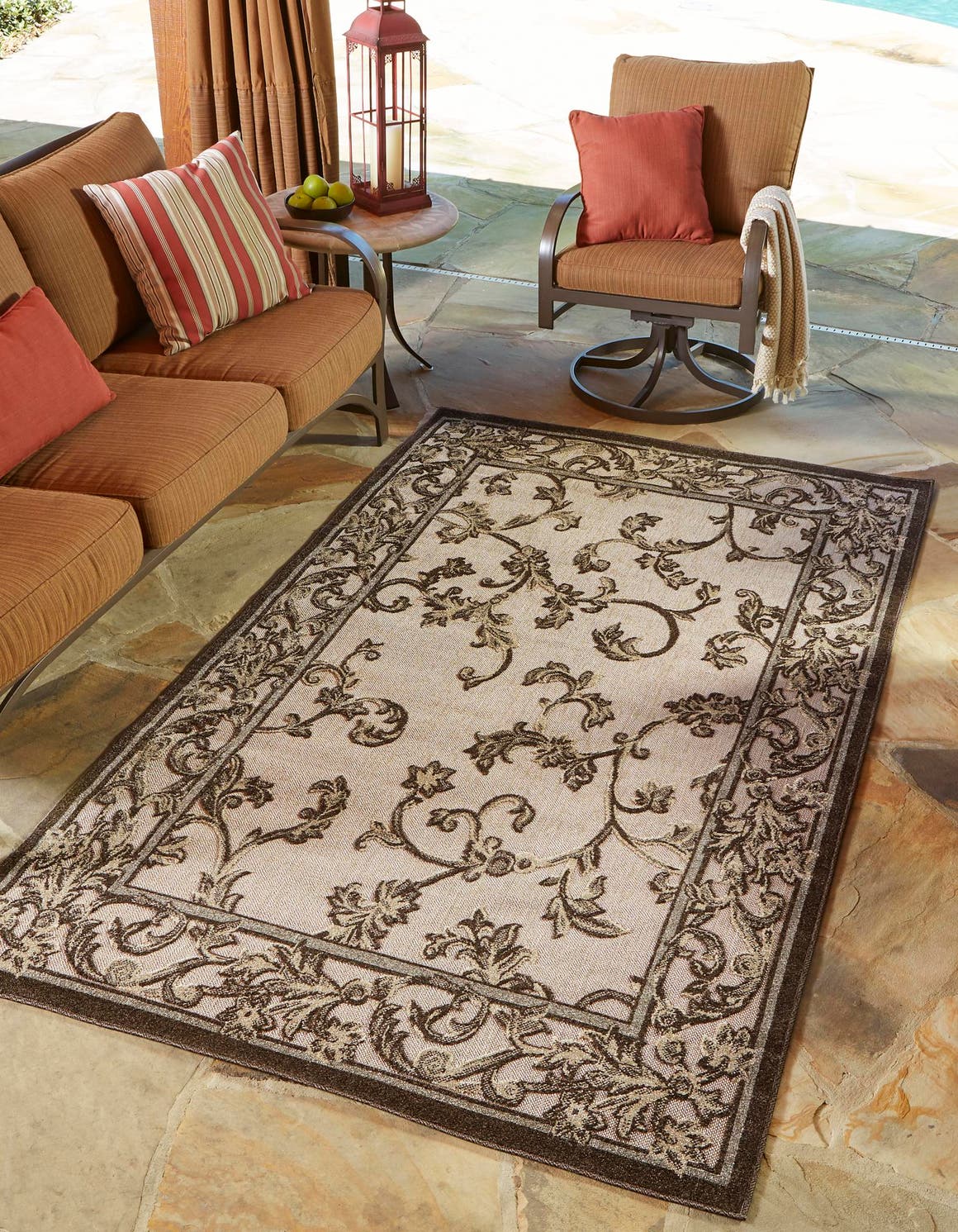 Black 4' x 6' Outdoor Botanical Indoor / Outdoor Rug eSaleRugs