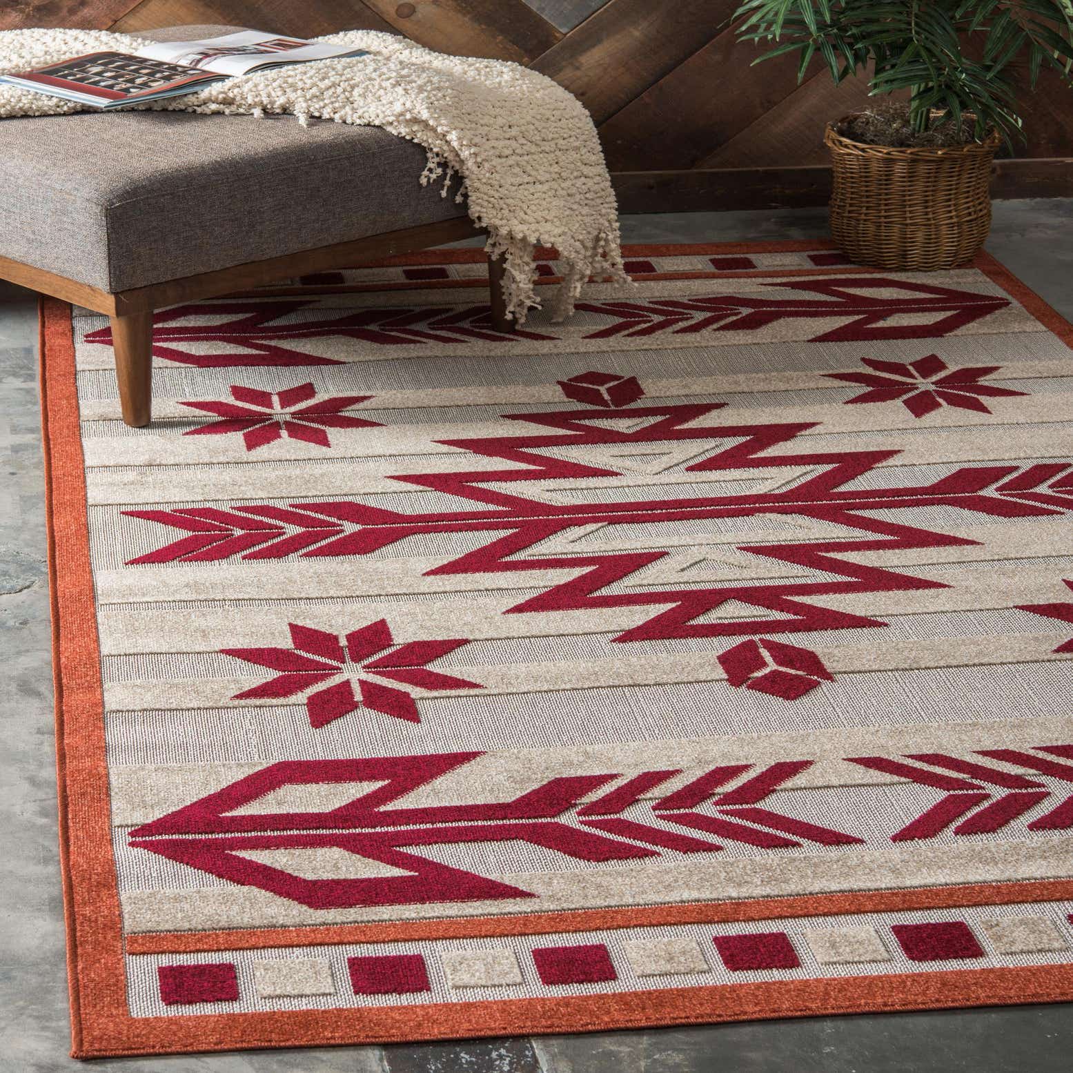 Burgundy 4' x 6' Outdoor Modern Rug