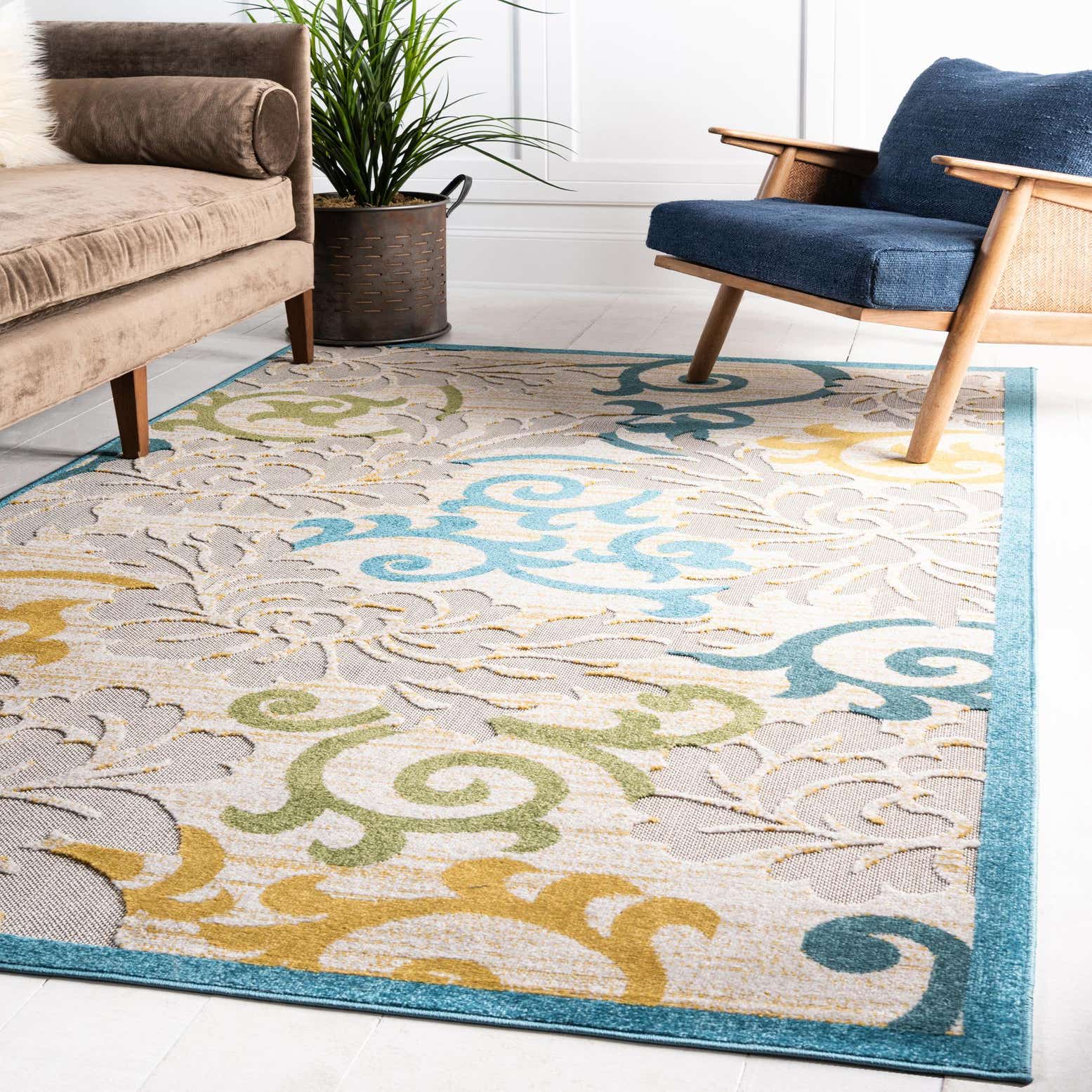 Blue 8' x 10' Outdoor Botanical Rug