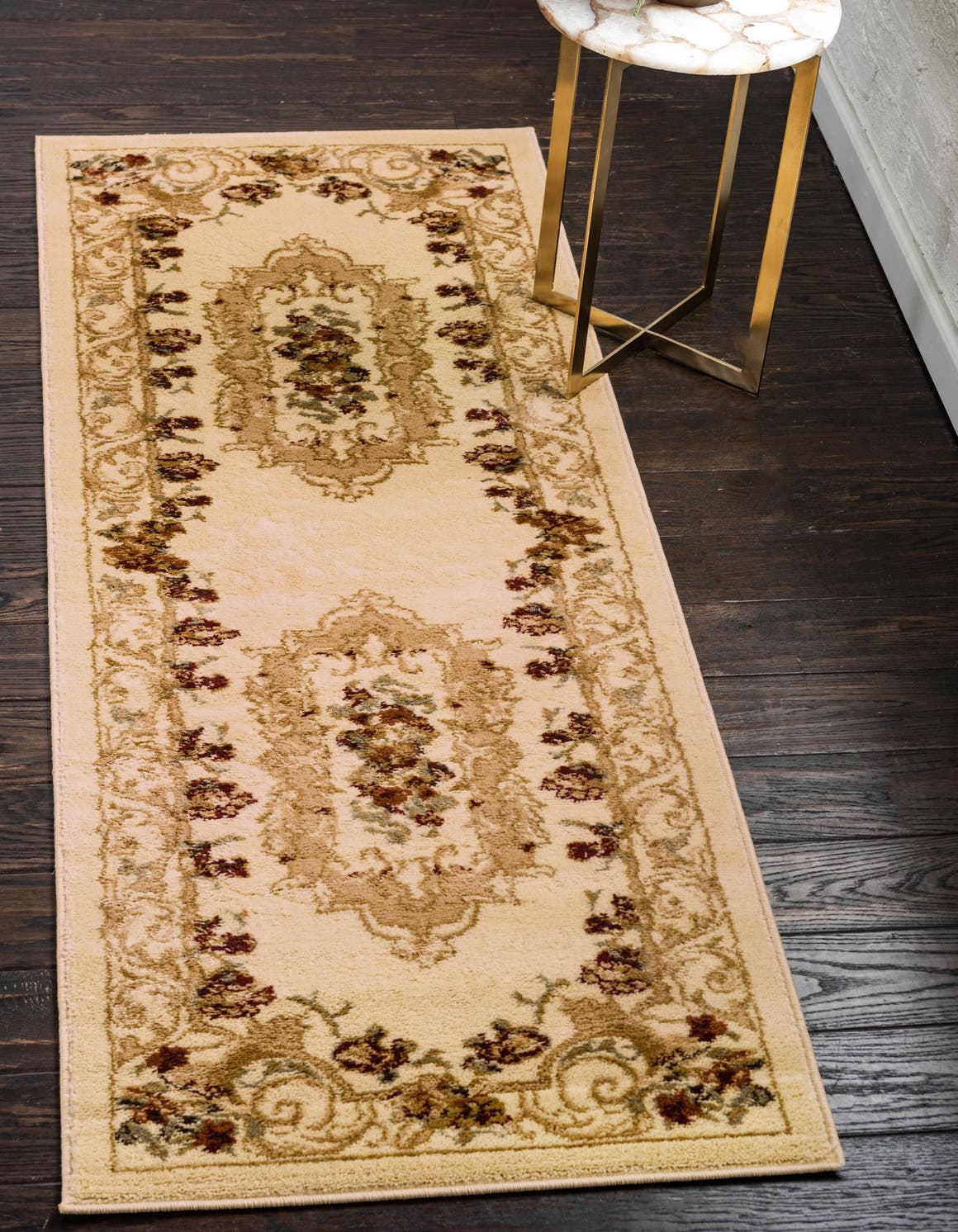 Cream 80cm x 305cm Classic Aubusson Runner Rug AU Rugs