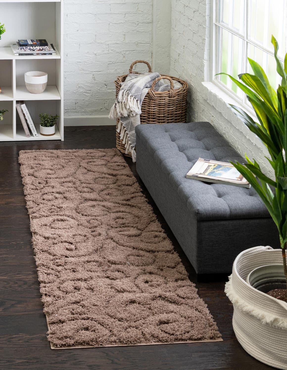 Brown 2' x 6' 7 Botanical Shag Runner Rug