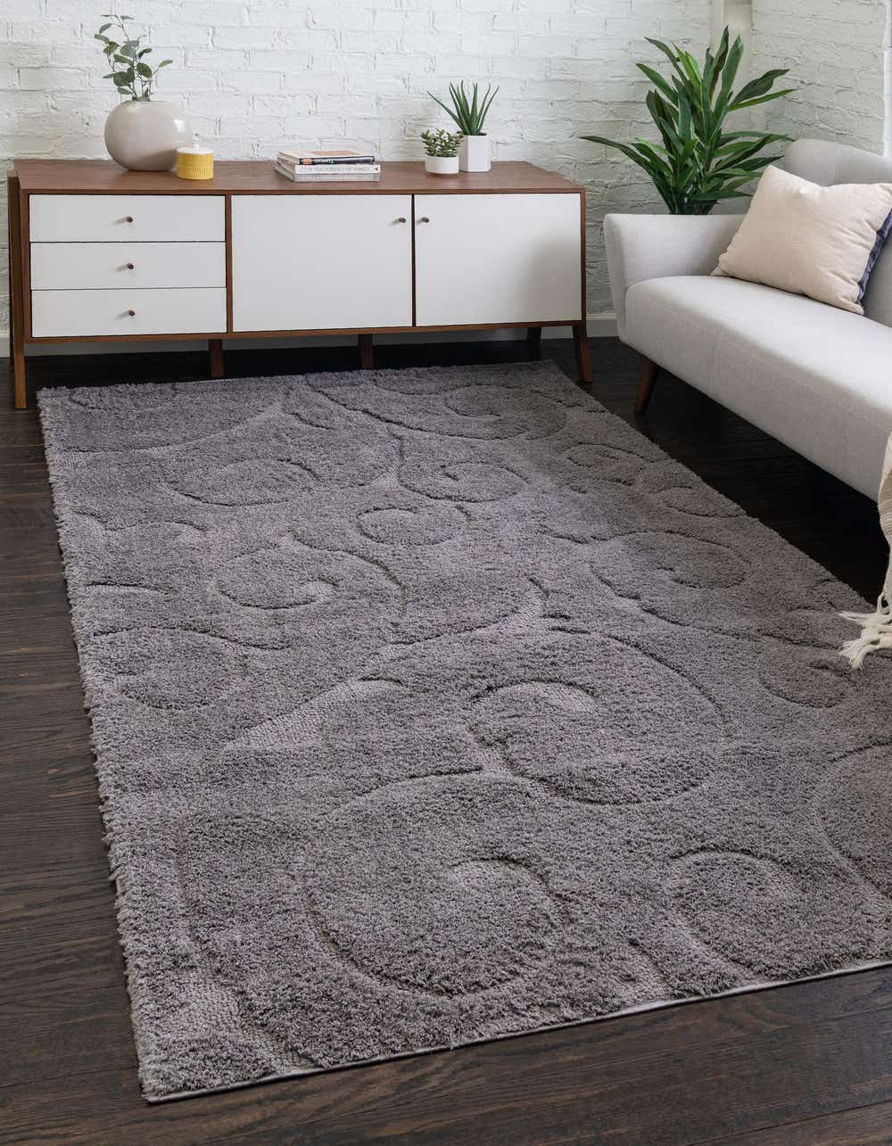 Dark Gray 9' x 12' Botanical Shag Rug | Rugs.com