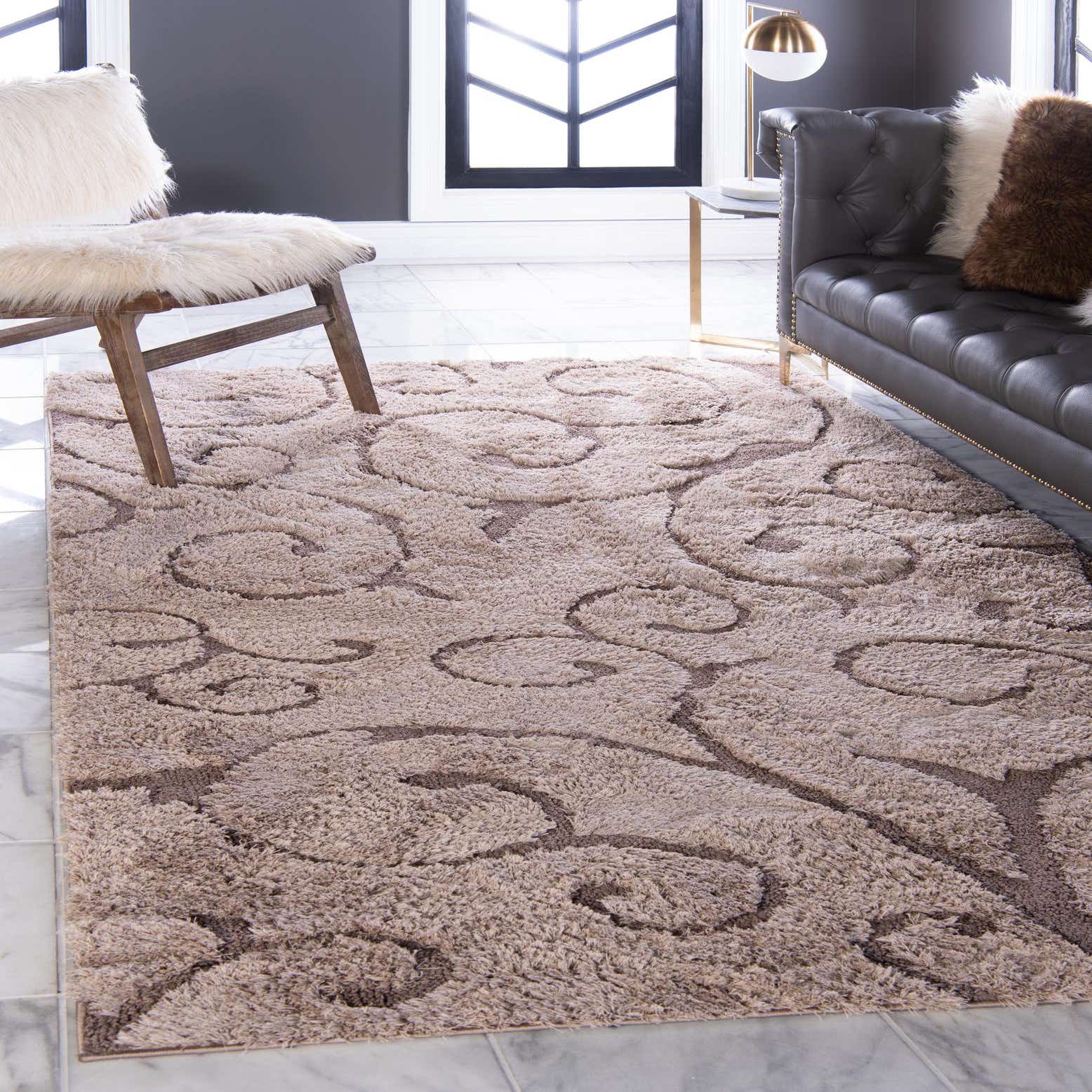 Light Brown 5' x 8' Botanical Shag Rug