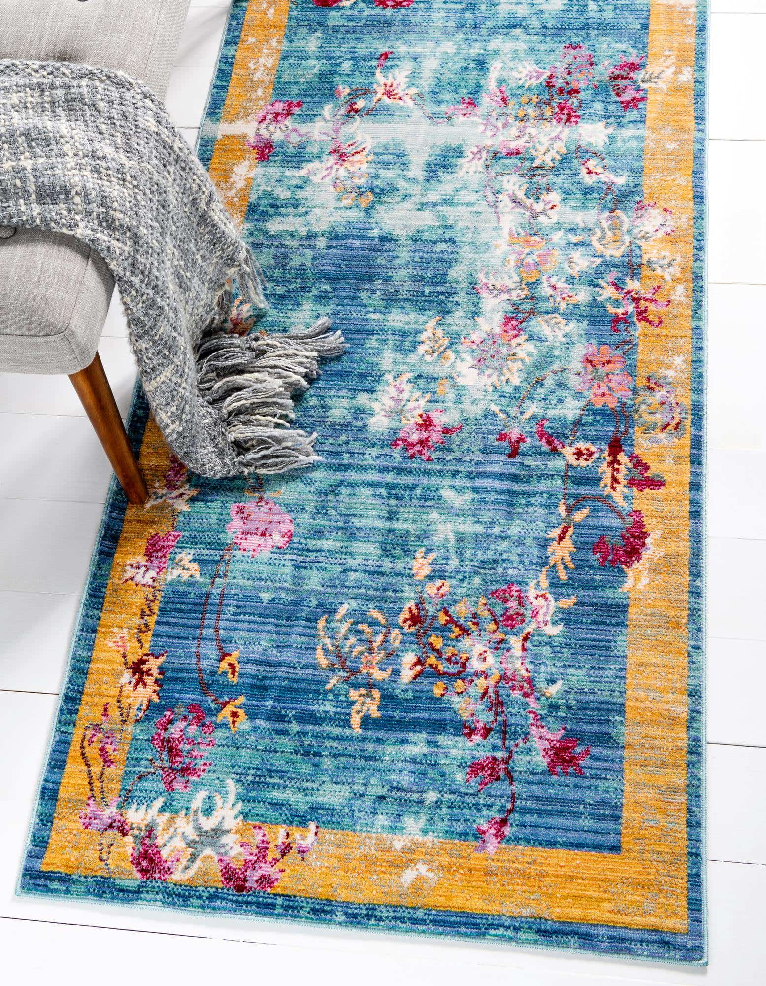 Blue 80cm x 300cm Aqua Runner Rug | AU Rugs