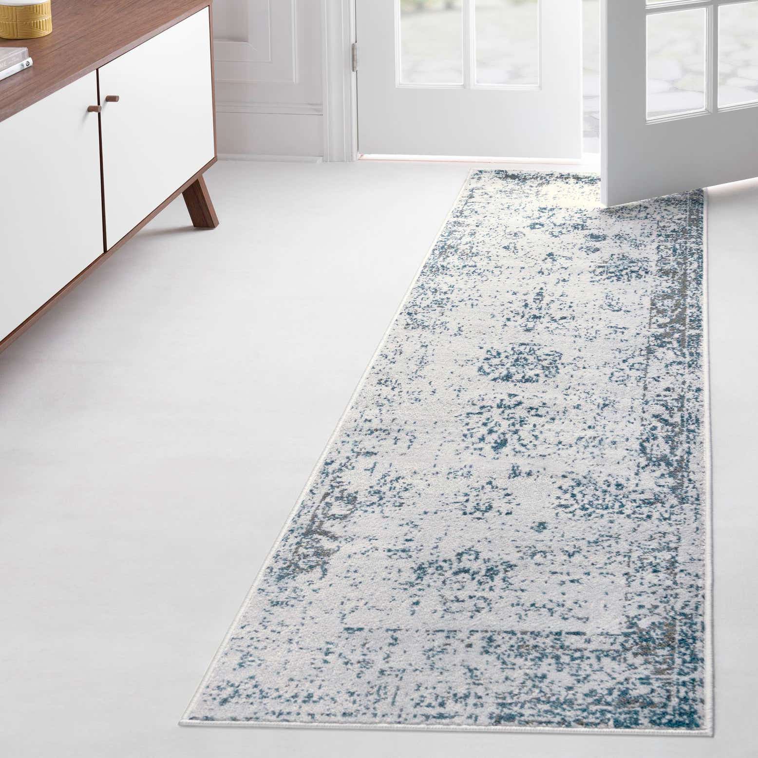 Light Blue 60cm x 300cm Monaco Runner Rug iRugs CH