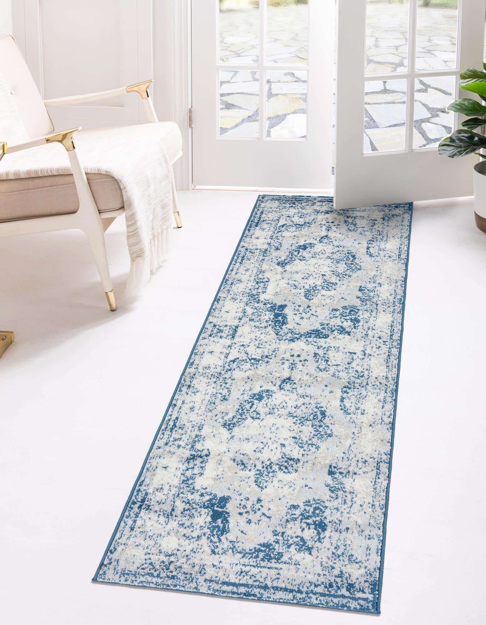 Blue 100cm X 500cm Monaco Runner Rug Au Rugs