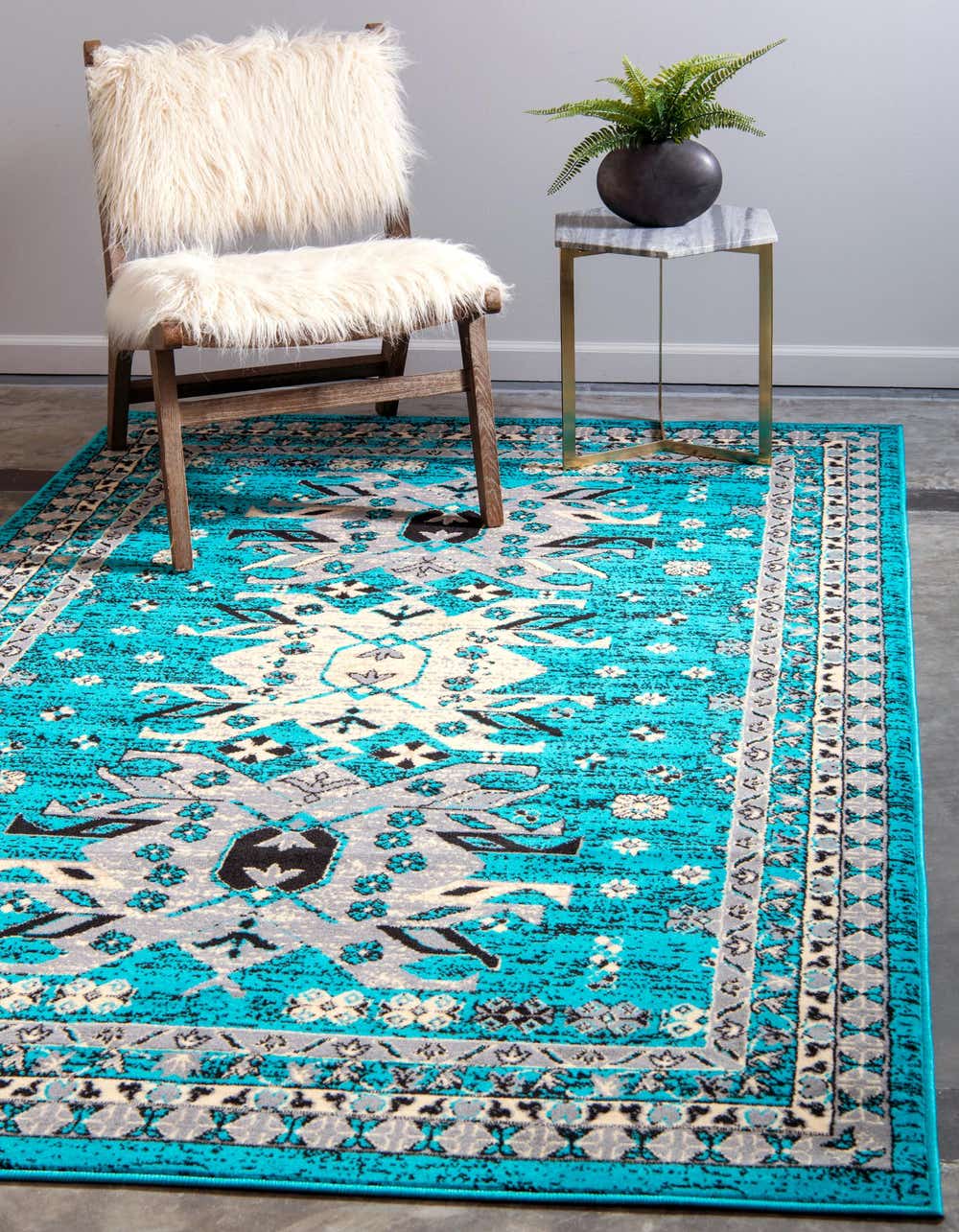 Turquoise 5' x 8' Heriz Design Rug | eSaleRugs