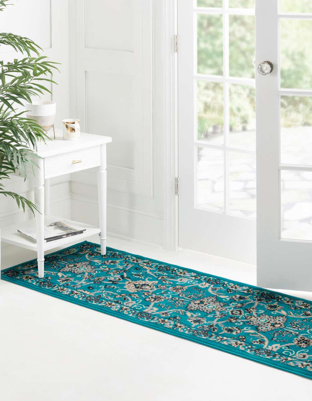 Turquoise 3' x 16' 5 Kashan Design Runner Rug | eSaleRugs