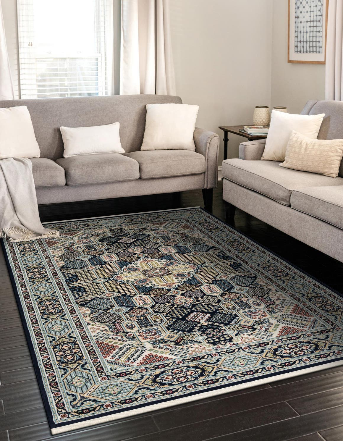 Navy Blue 3' x 5' Nain Design Rug eSaleRugs