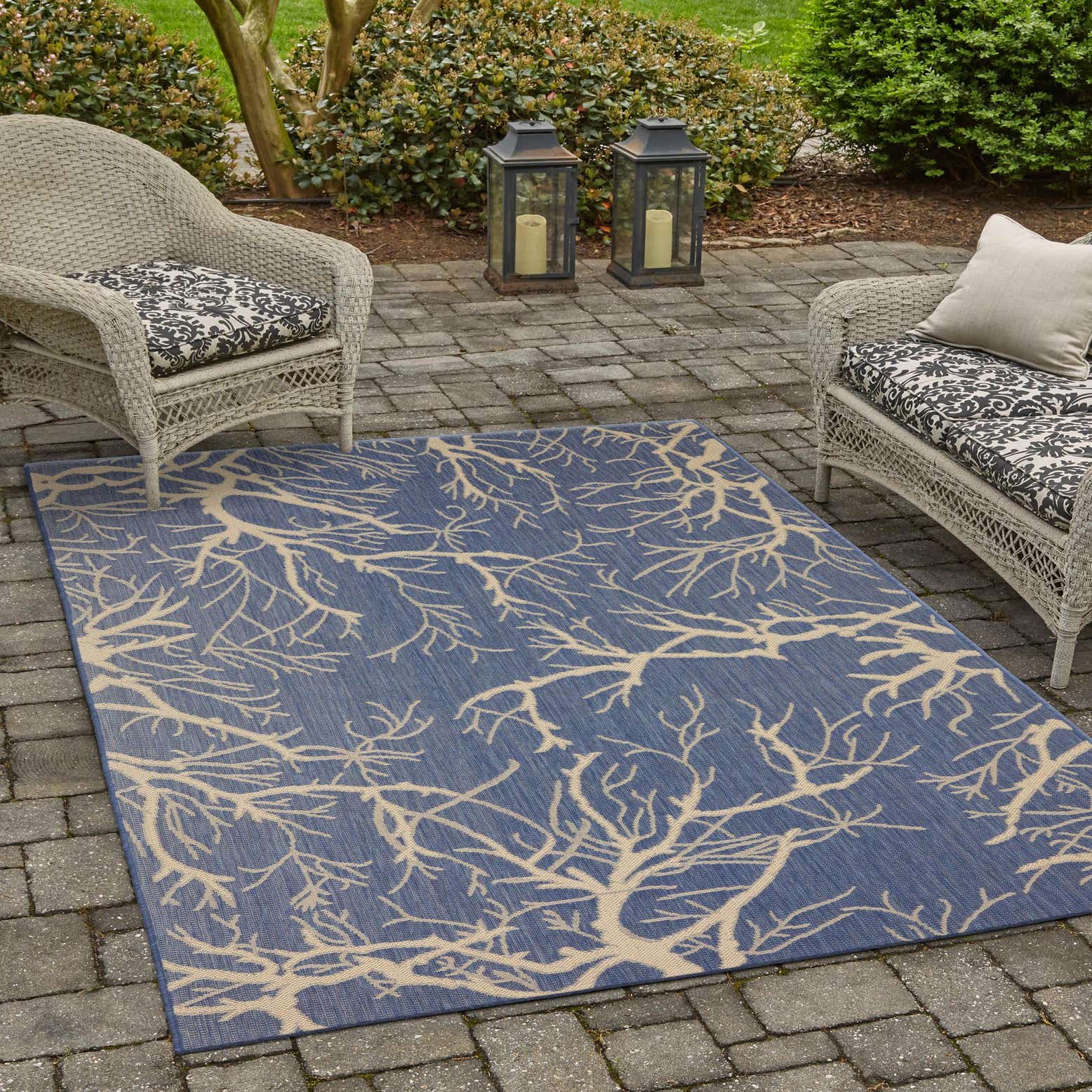 Blue 9' x 12' Outdoor Botanical Rug