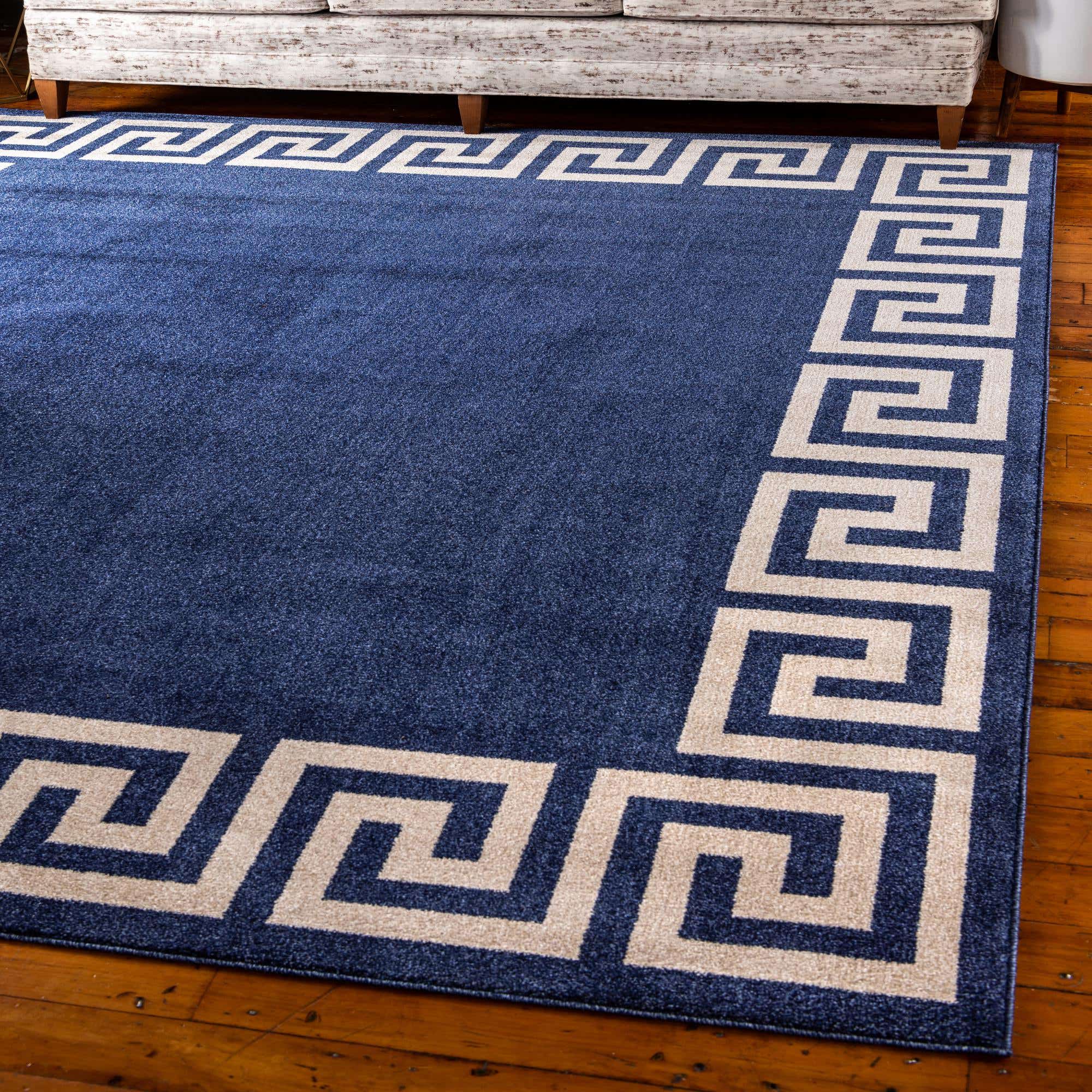 Navy Blue 8' x 8' Greek Key Square Rug