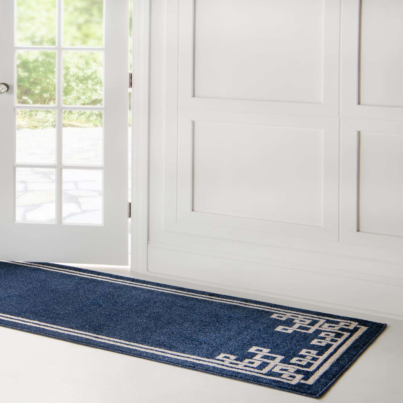 Dark Blue 2' 7 x 10' Greek Key Runner Rug eSaleRugs