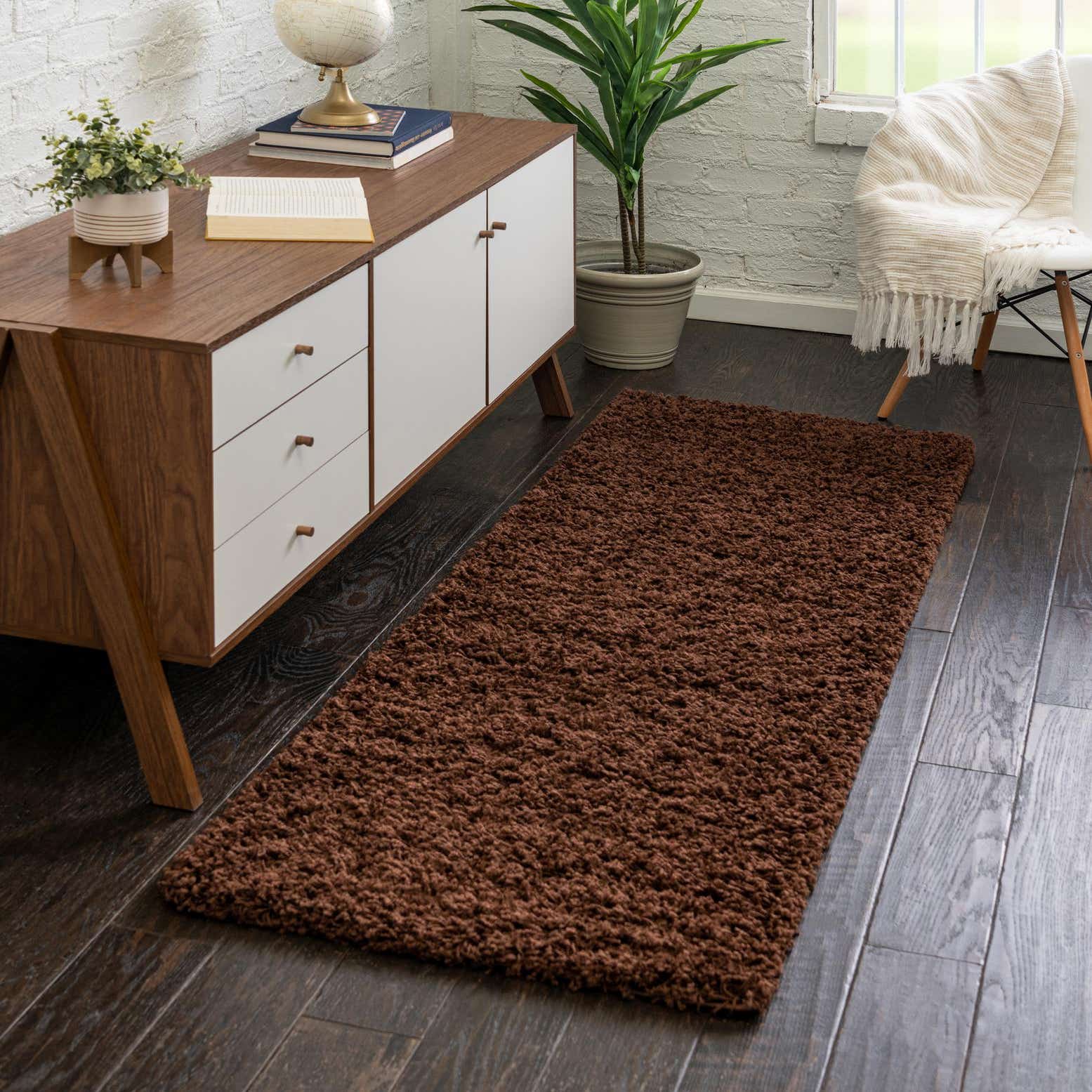 Chocolate Brown 2' 2 x 6' 5 Solid Shag Runner Rug