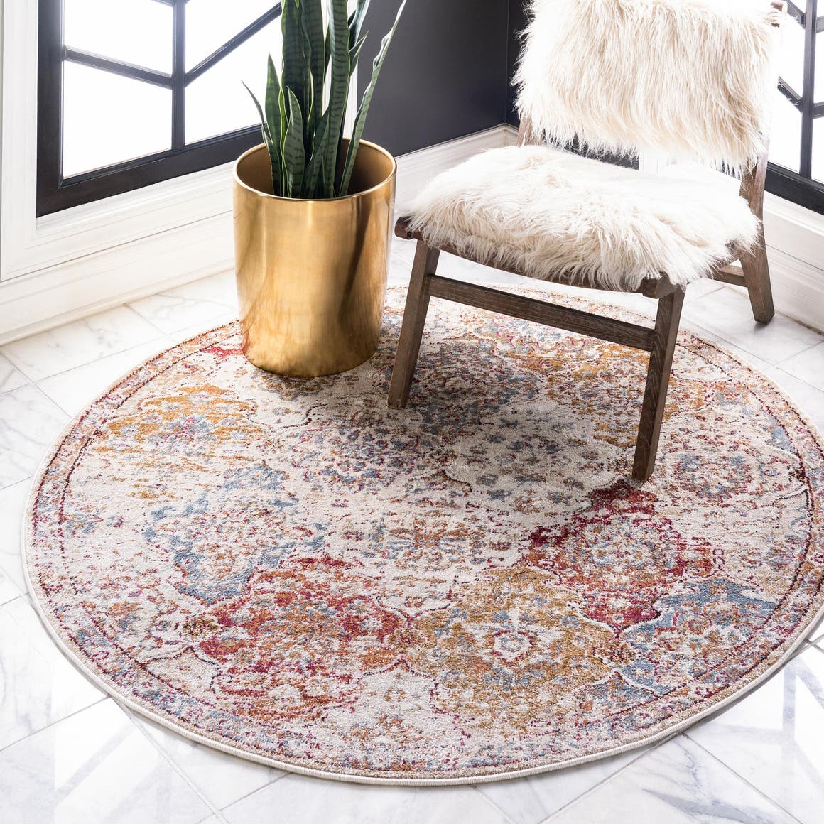 Beige 8' x 8' Lexington Round Rug eSaleRugs