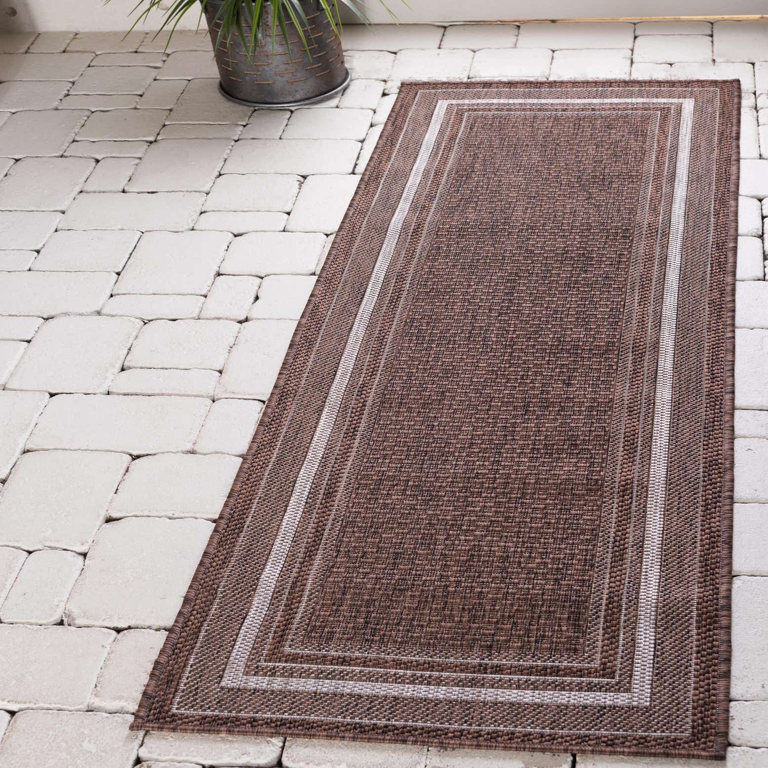 Brown 2' x 6' Outdoor Border Runner Rug