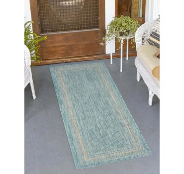 Aquamarine 2' x 6' Outdoor Border Runner Rug | Rugs.com