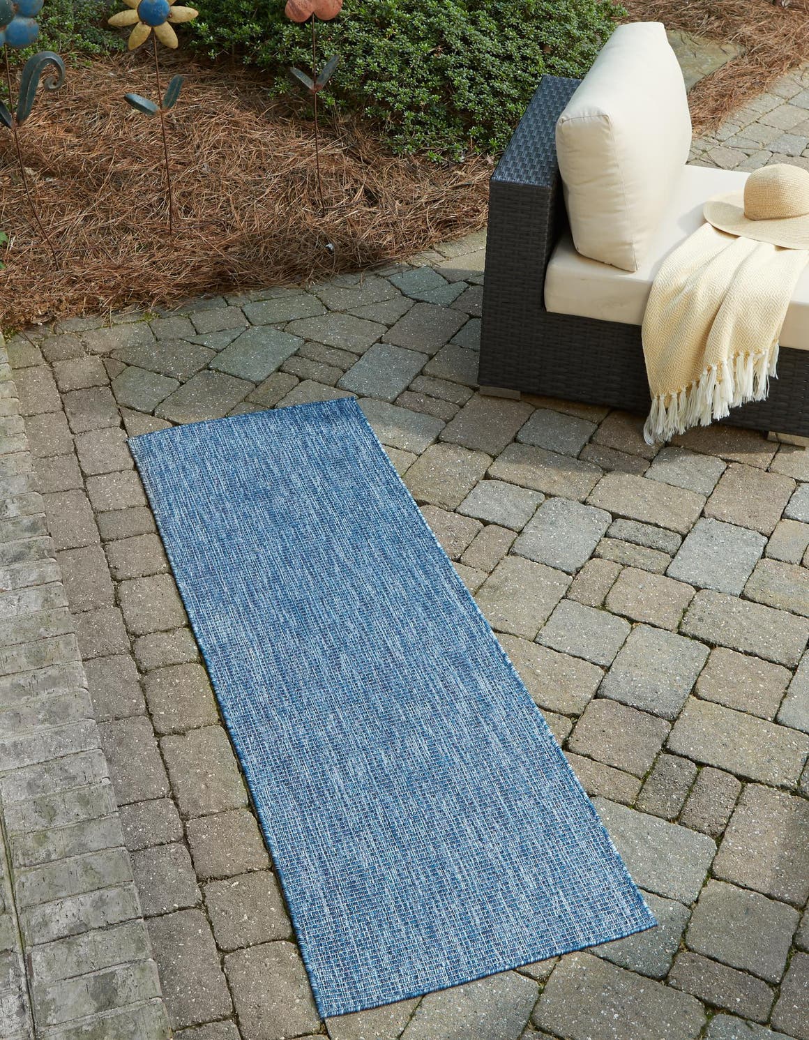 Blue 2' 7 x 12' Outdoor Solid Runner Rug eSaleRugs