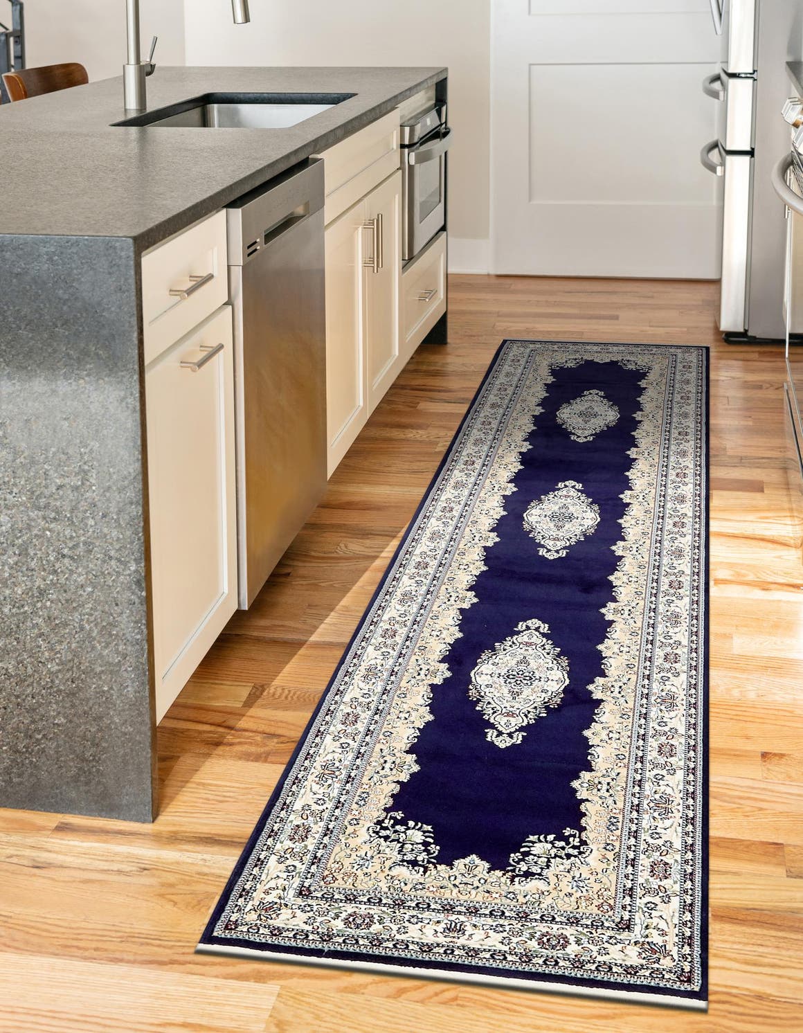 Navy Blue 3' x 13' Nain Design Runner Rug eSaleRugs