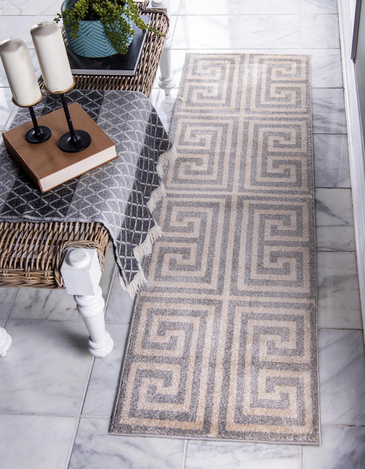 Gray 2' 7 x 10' Greek Key Runner Rug eSaleRugs