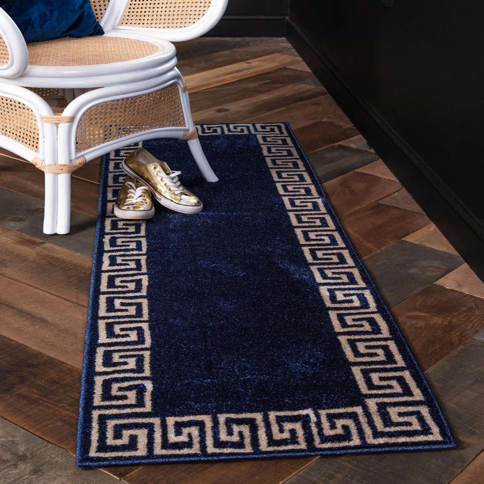 Navy Blue 2' 7 x 10' Greek Key Runner Rug eSaleRugs