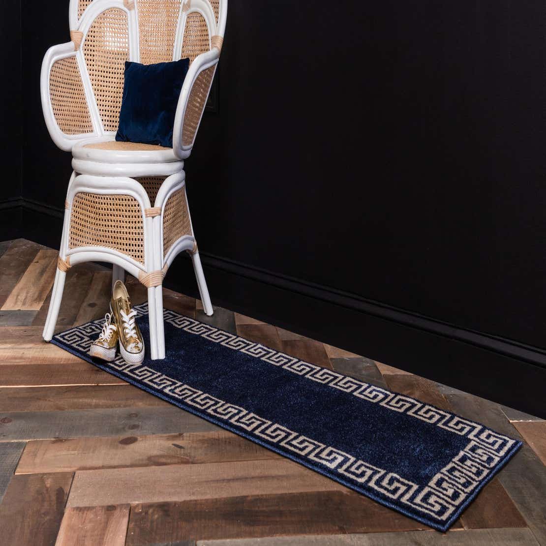 Navy Blue 2' 7 x 10' Greek Key Runner Rug eSaleRugs