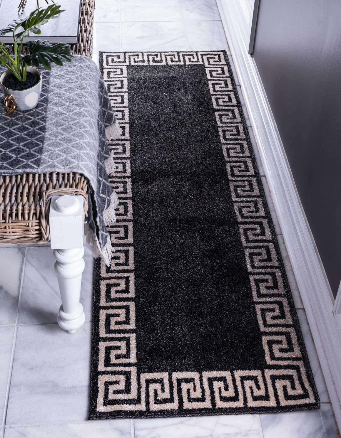 Charcoal 60cm x 183cm Greek Key Runner Rug AU Rugs