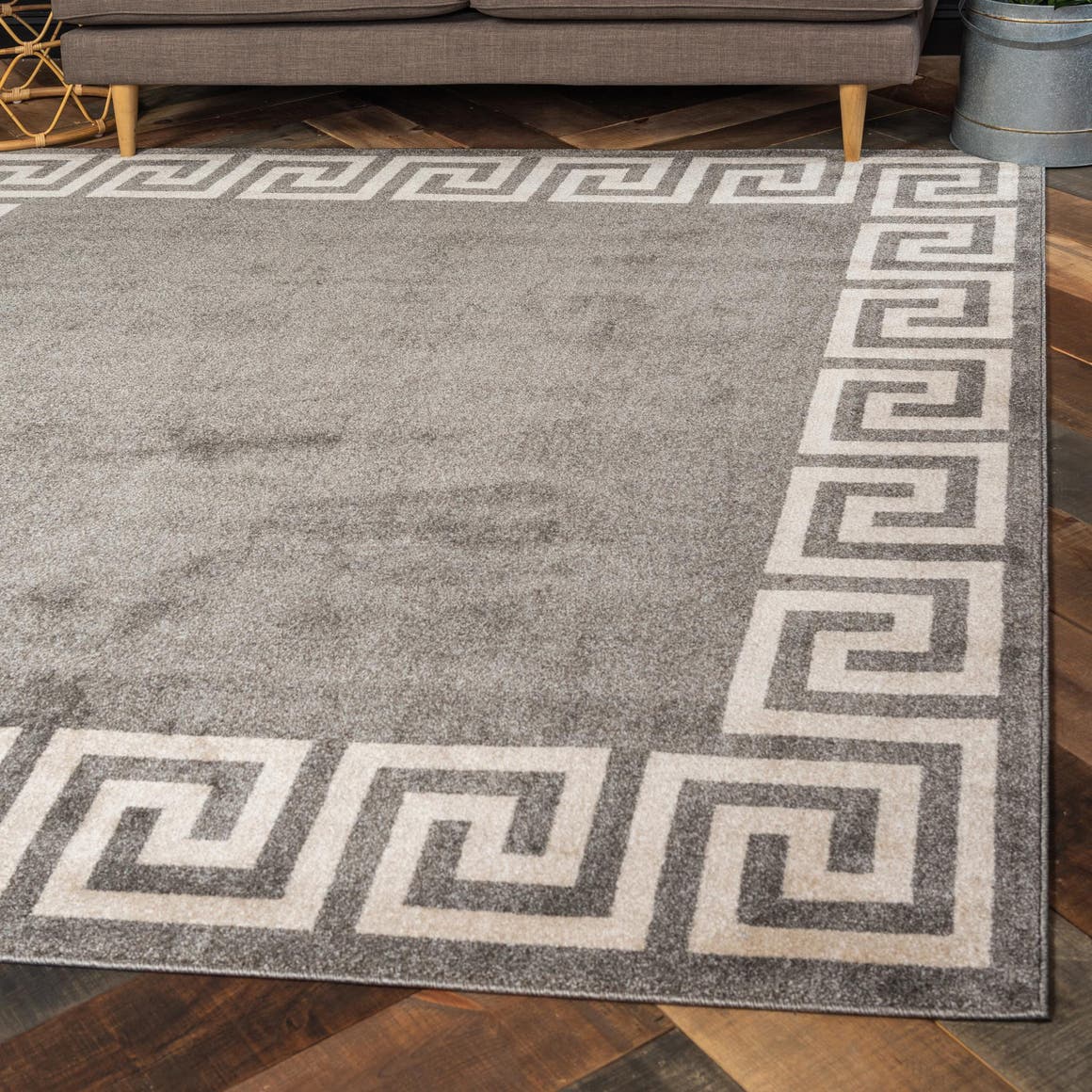 Gray 245cm x 245cm Greek Key Square Rug AU Rugs