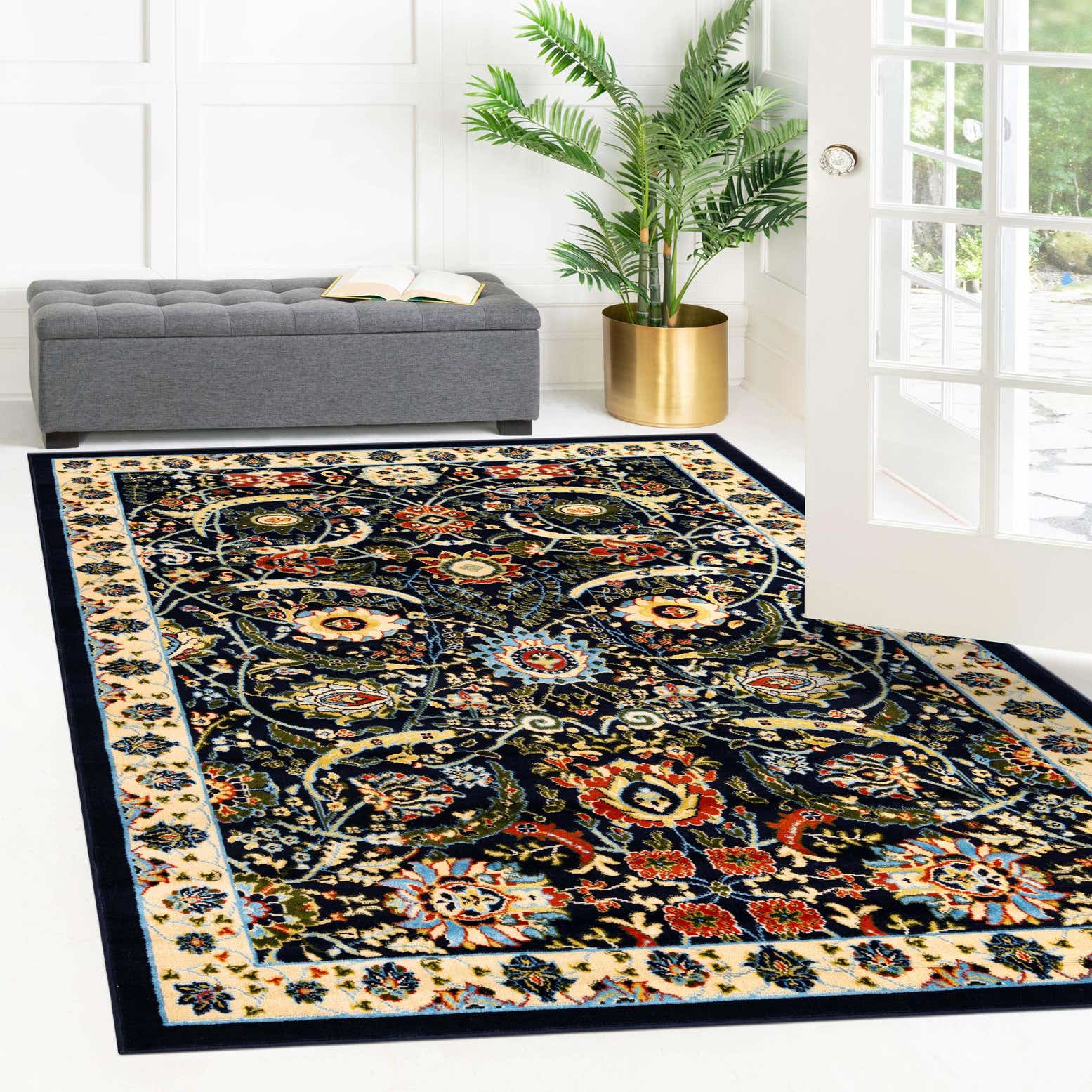 Navy Blue 5' x 8' Isfahan Design Rug eSaleRugs