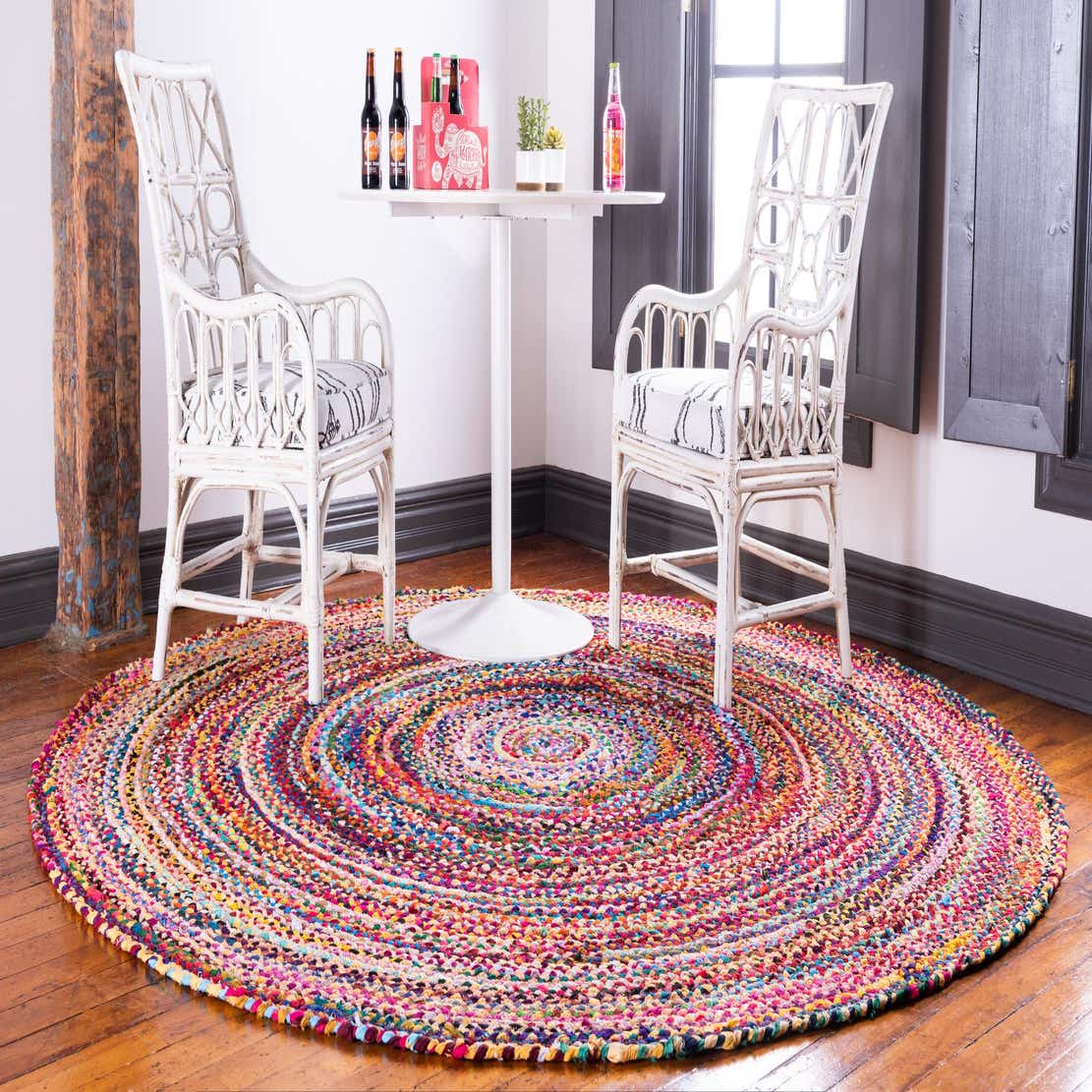 Multicolor 8' x 8' Hand Braided Chindi Round Rug eSaleRugs