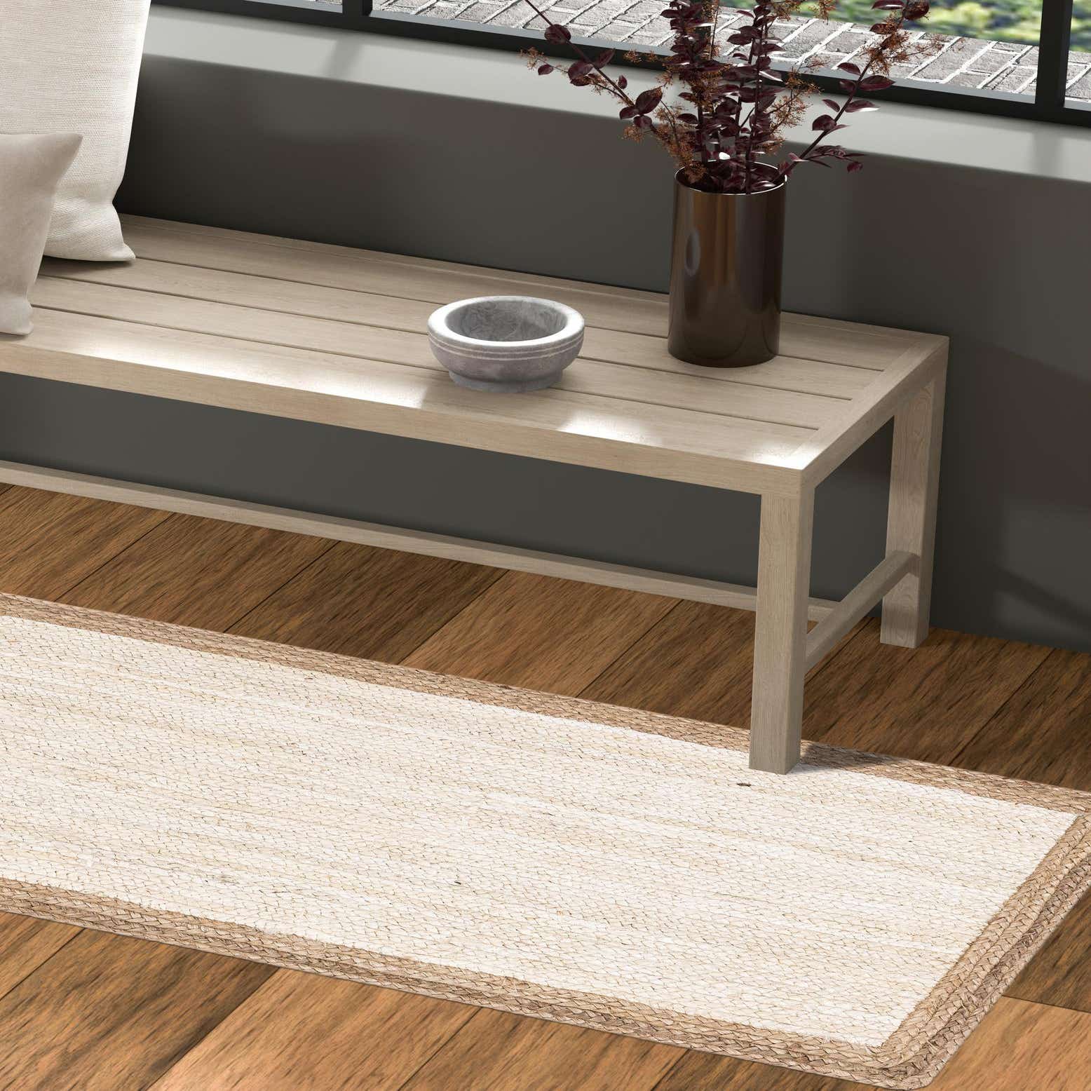 White 2' 6 x 6' 1 Hand Braided Jute Runner Rug eSaleRugs