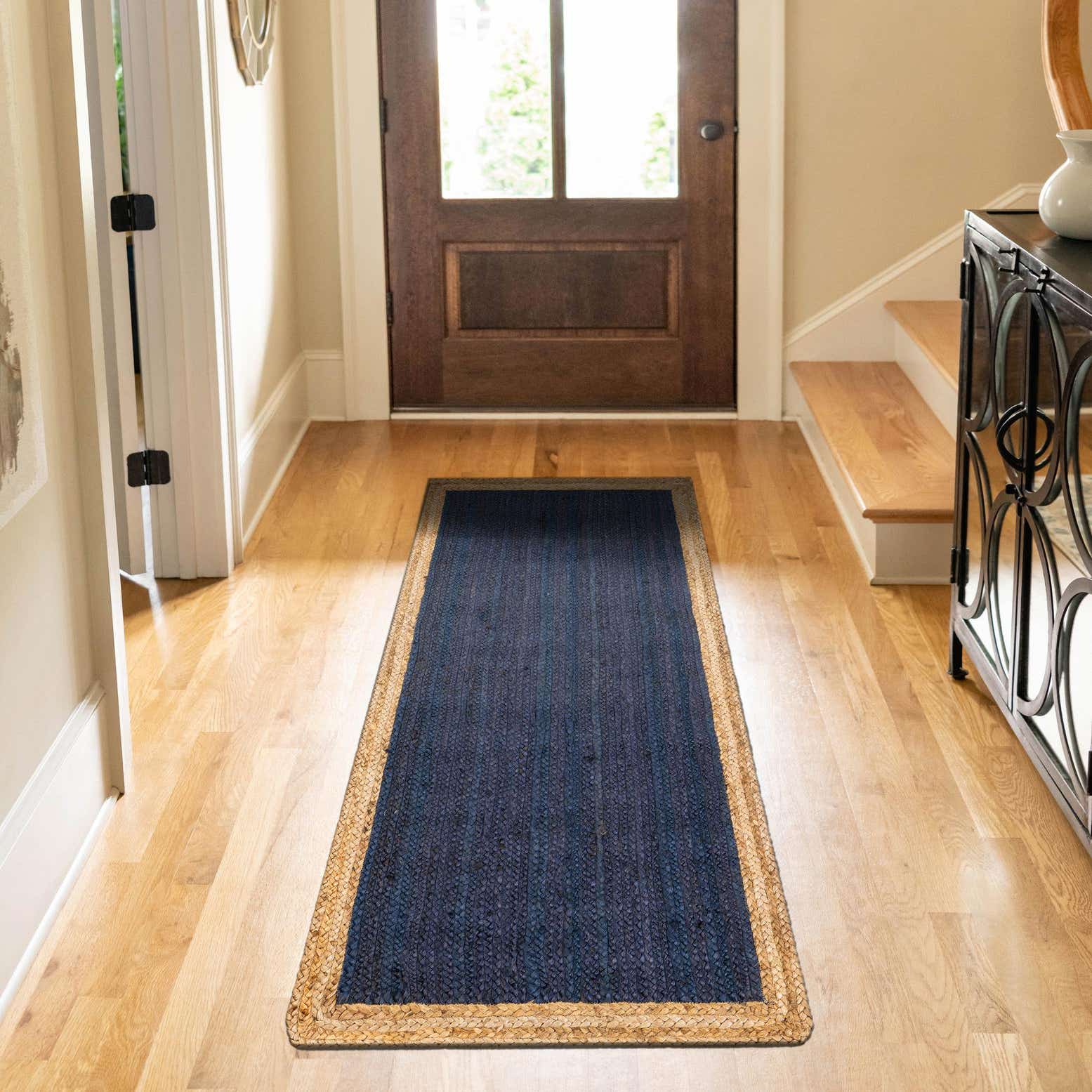 Navy Blue 75cm x 183cm Braided Jute Runner Rug AU Rugs