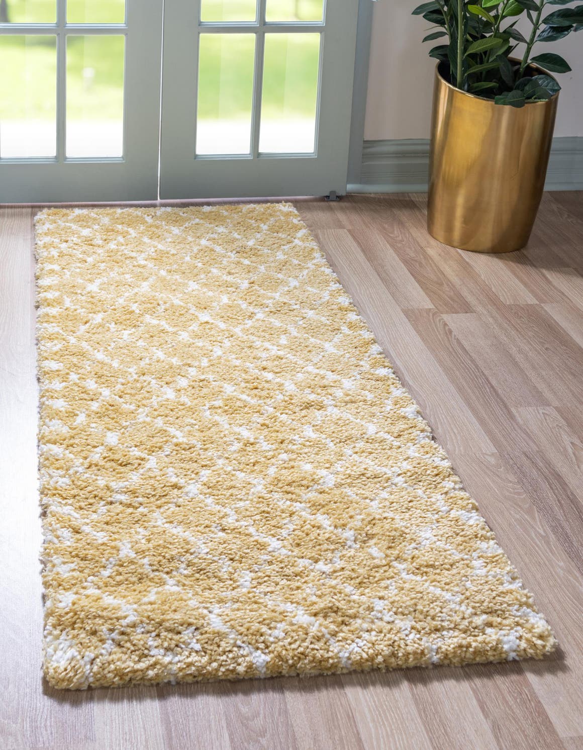 Yellow 2' 7 x 10' Moroccan Shag Runner Rug