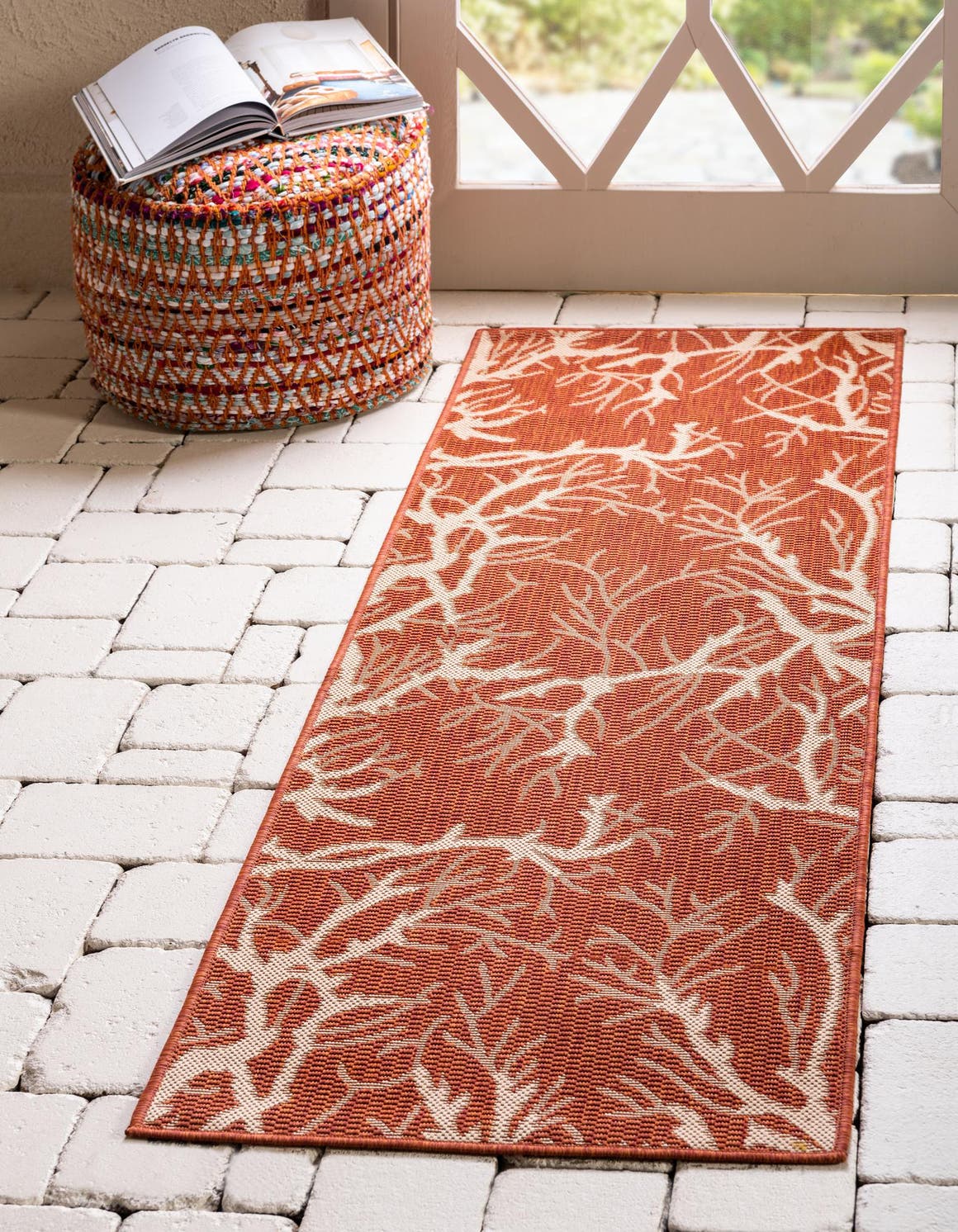 Terracotta 2' x 6' Outdoor Botanical Runner Rug